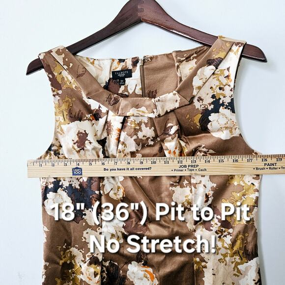 Size 10P Talbots Brown Floral Sleeveless Round Pleated Neck Tank Summer Fall - Picture 4 of 16